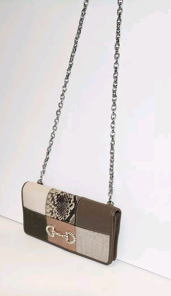 BRIGHTON OFF THE GRID ROCKMORE HORSE BIT EMBLEM PATCHWORK CROSSBODY WALLET NWD