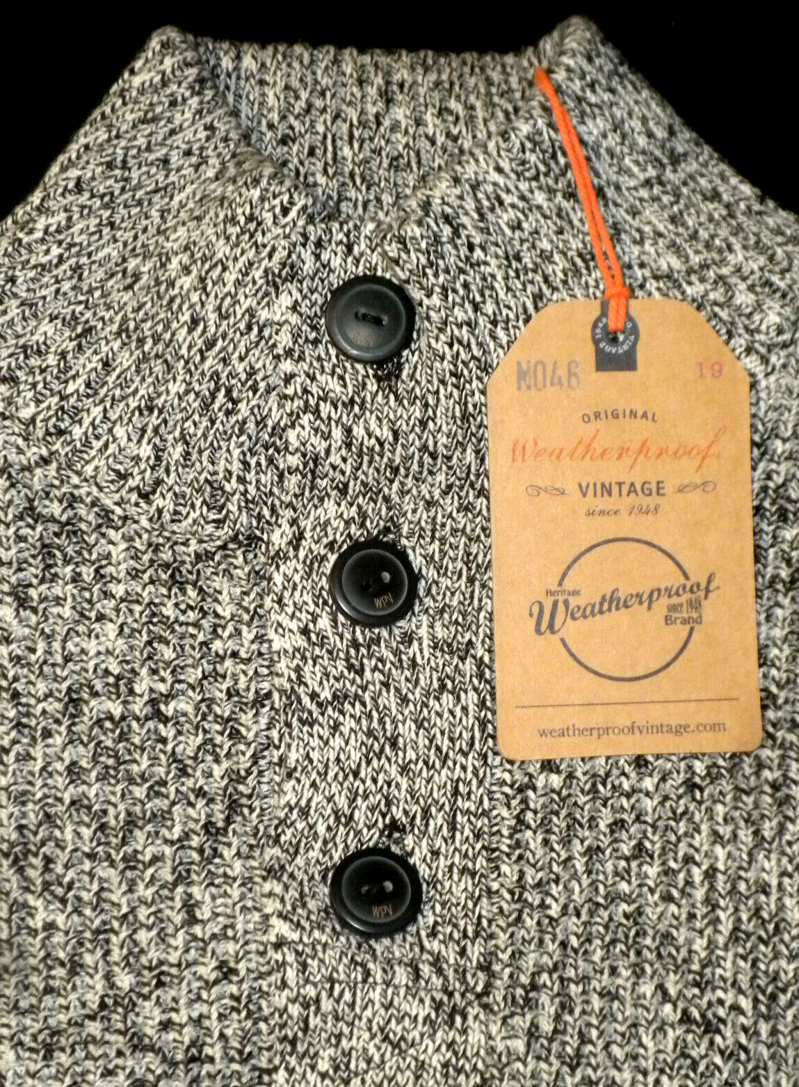 Weatherproof Men’s Black Ivory Marl Quarter Button Pullover Sweater Size S