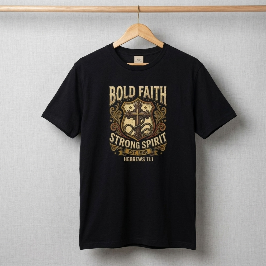 Retro Christian T-Shirt Vintage Cross Bold Faith Bible Verse Hebrews 11:1 Tee