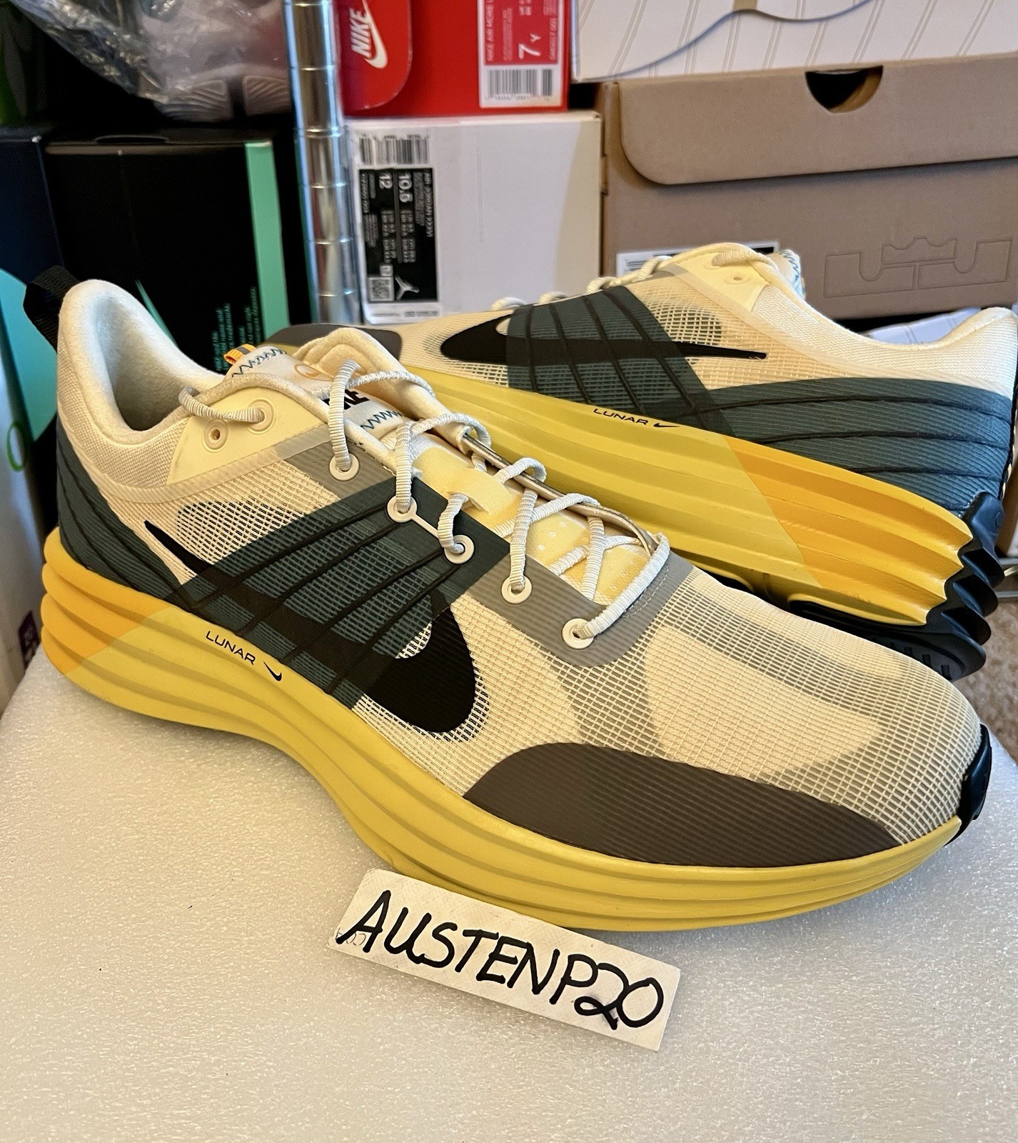 $150 NEW Nike Lunar Roam Khaki Green Yellow Mens Size 15 GYM Training DV2440 700
