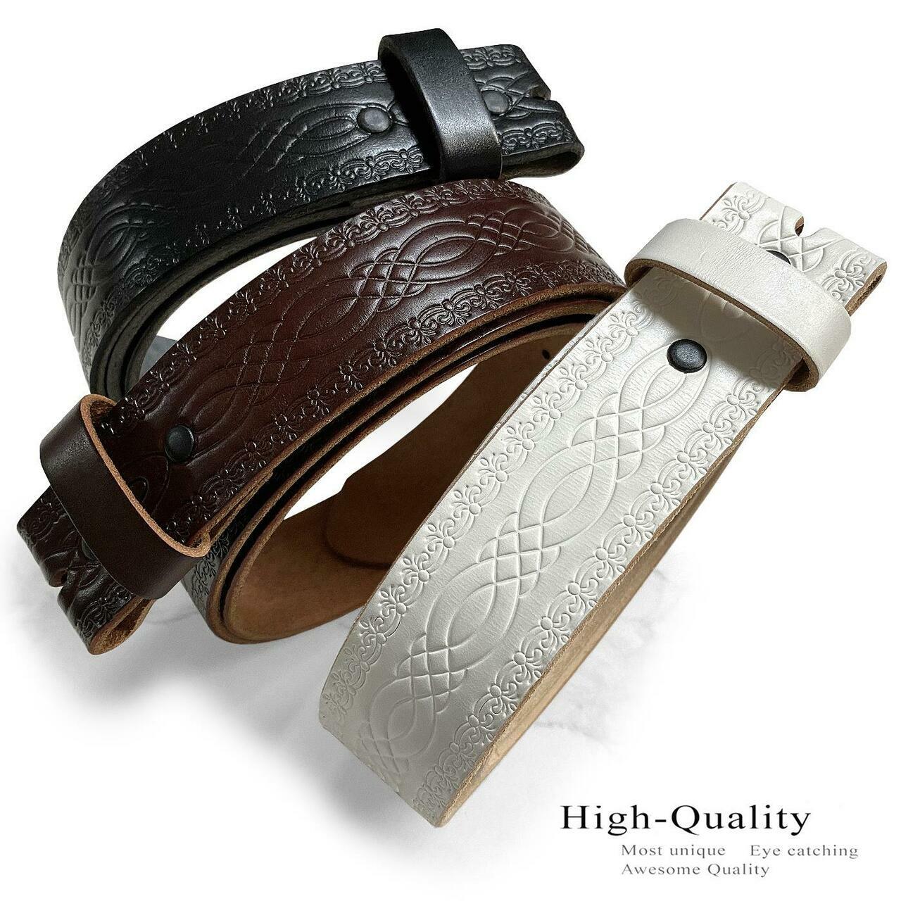 BS085 Vintage Engraved Embossed Leather Belt Strap with Snaps on 1-1/2″ Wide