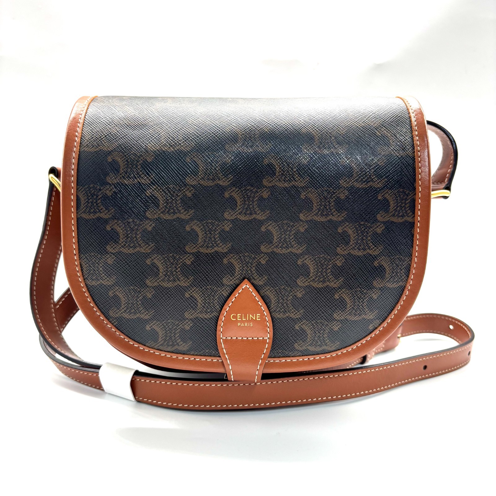 Pre owned Celine Triomphe Canvas Medium Folco Bag Tan | H24576
