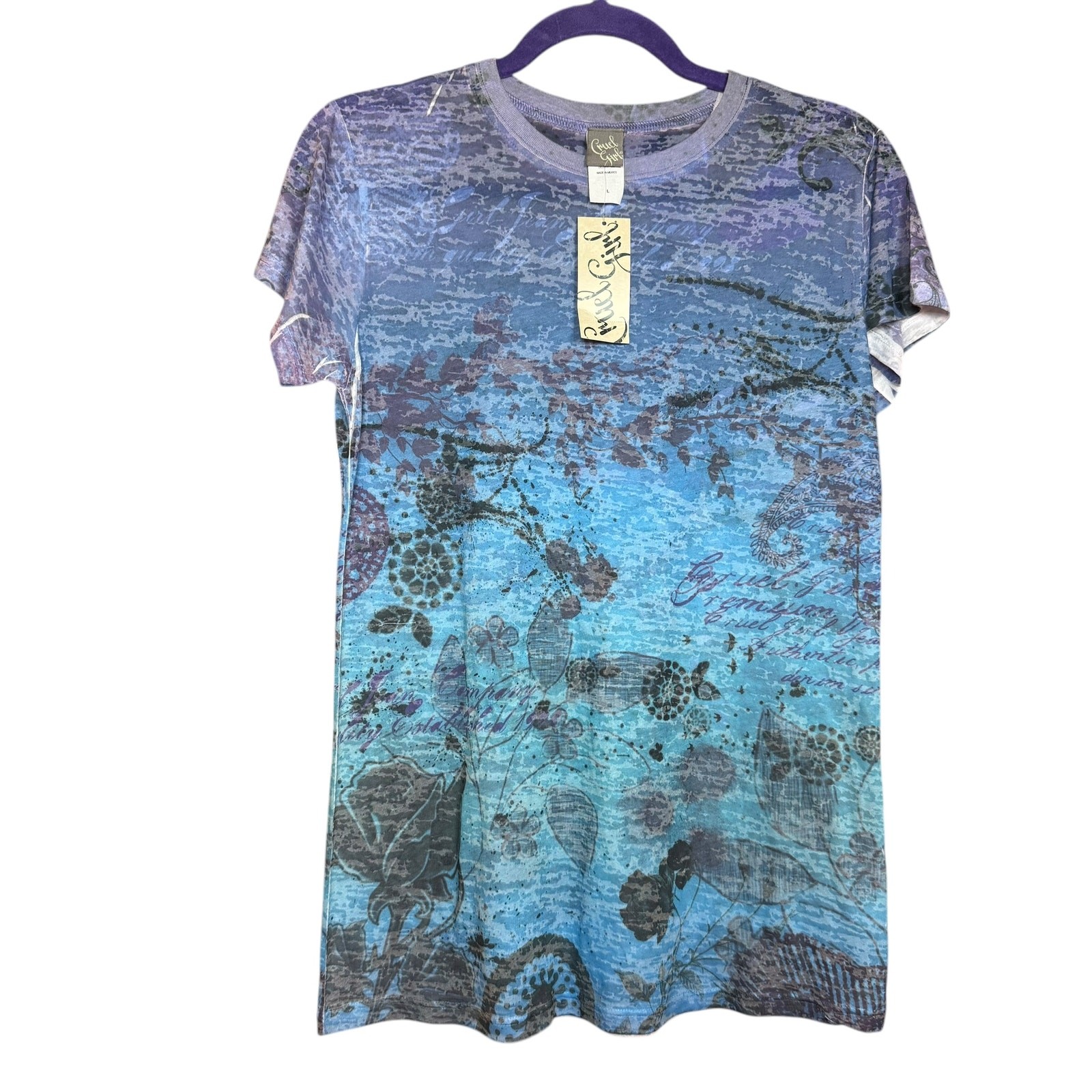 NWT Cruel Girl shades of blue burn out crew neck tee – women’s Large