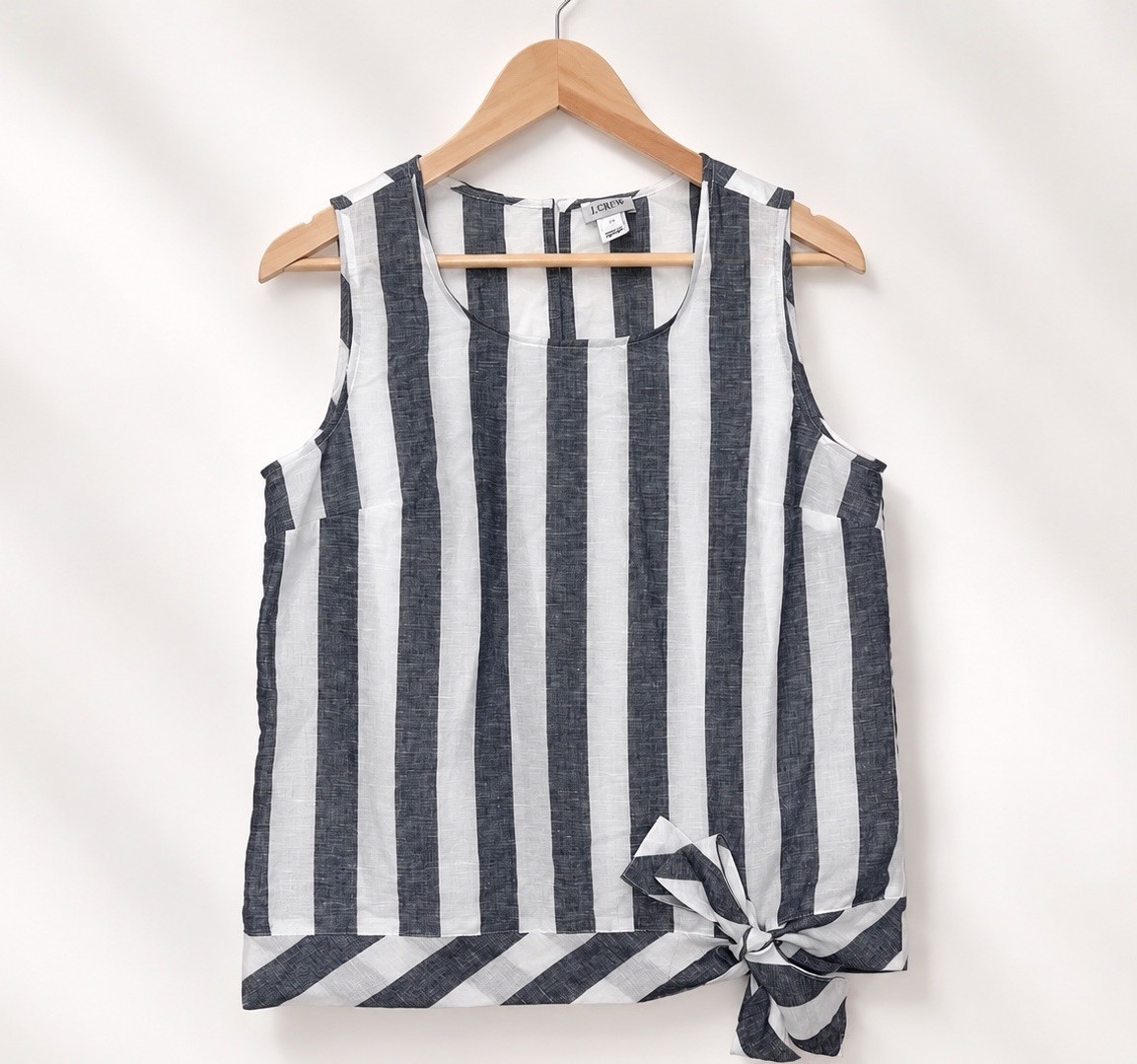 J. Crew Women’s Striped Linen Blend Tie Front Top Blouse Gray White Sz 4 Small