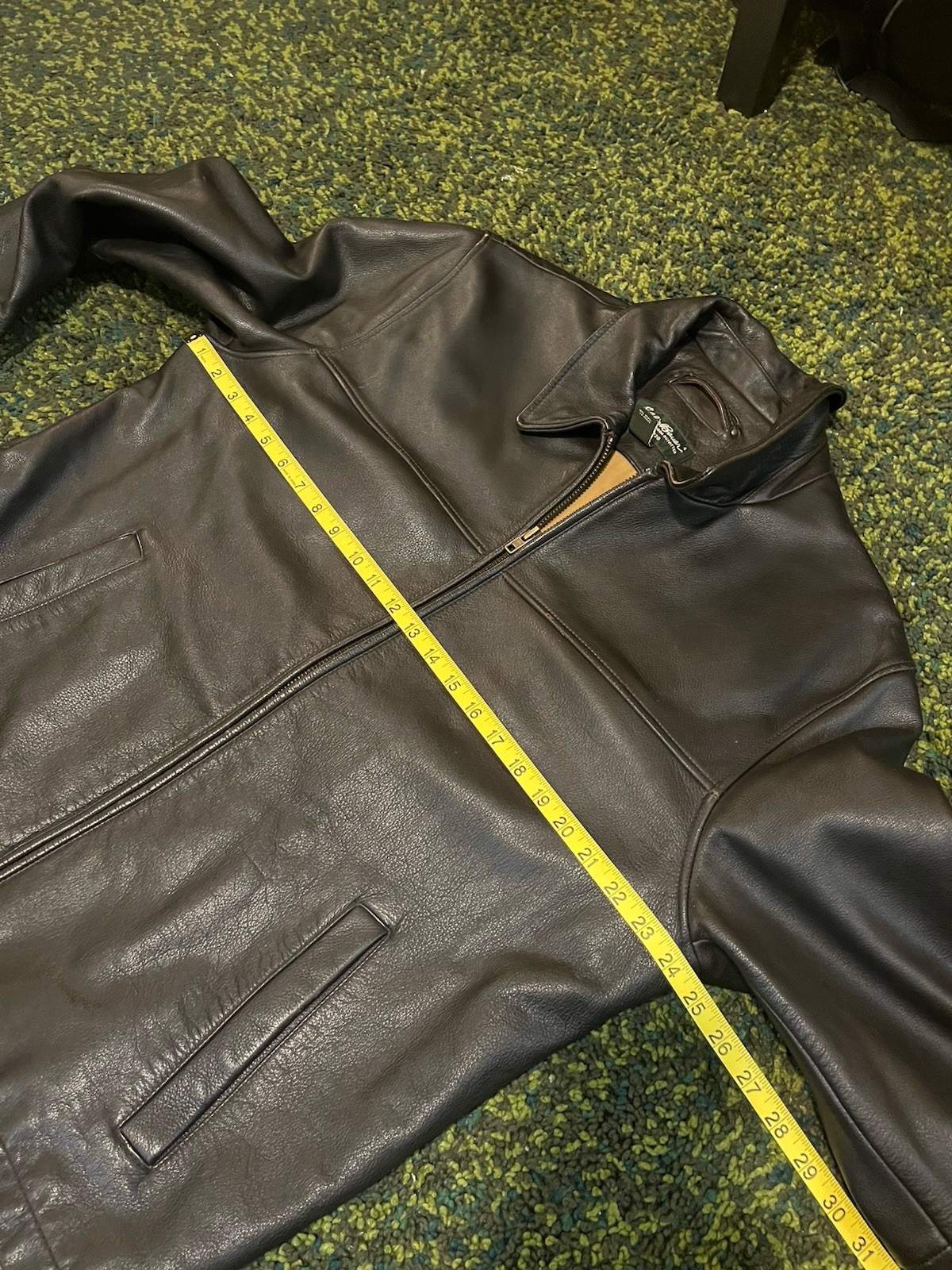 Eddie Bauer Men’s Brown Leather Full Zip Lined Jacket Point Collar Size L