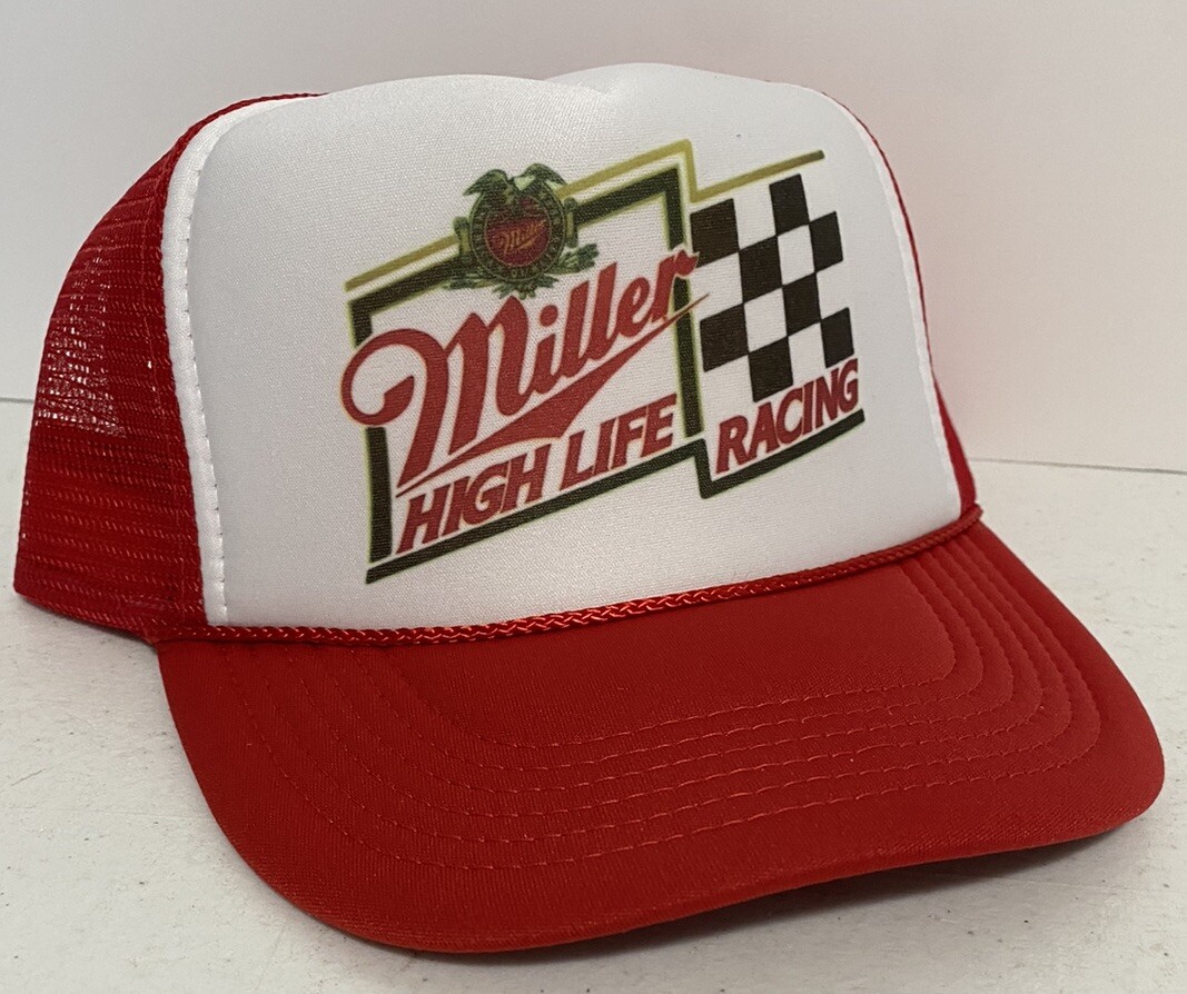Vintage Miller High Life Racing Trucker Hat snapback Unworn Red NASCAR hat