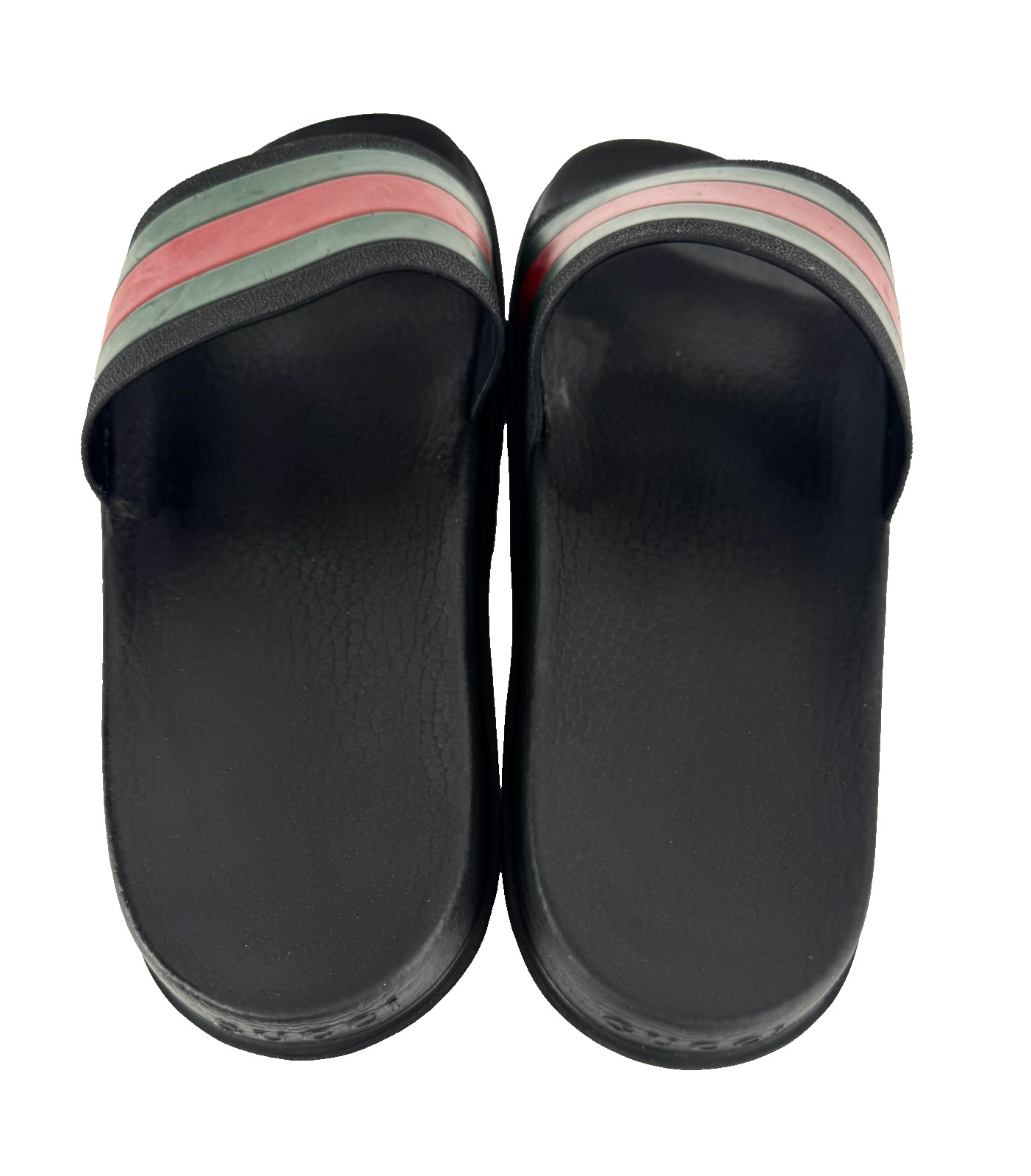 $510 Gucci Auth Men Black Web Rubber Pool Slides 9.5 US 9 UK 43 EU Sandals Shoes