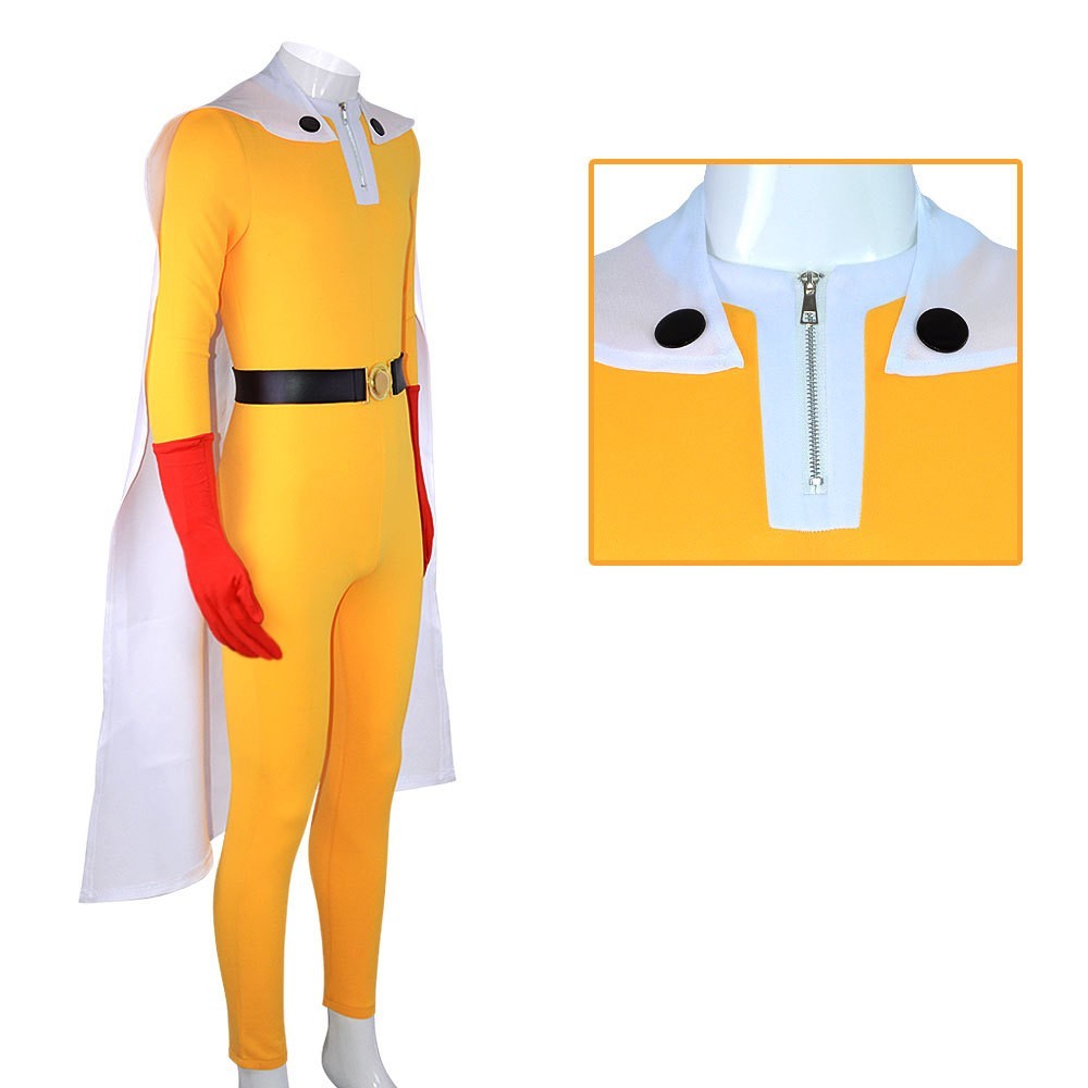 One Punch Man Hero Saitama Cosplay Costume Jumpsuit Cape Belt Gloves 4 Pcs Set
