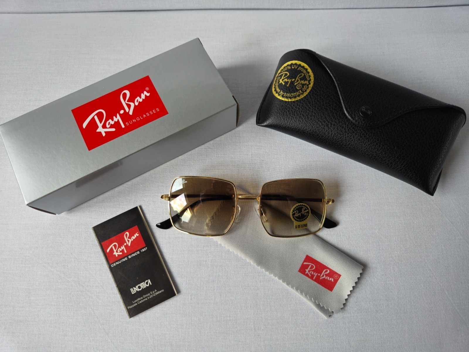 NEW Ray-Ban RB1971 9147/51 SQUARE CLASSIC Polished Gold Grad Brown Sunglasses 54