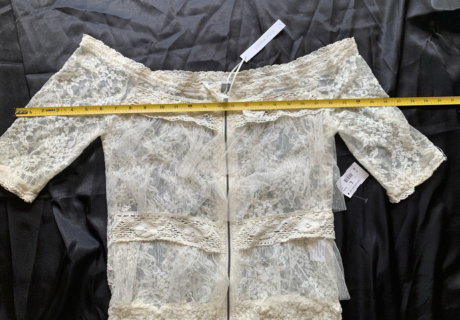 Goddess Wing ☀️ Blouse Top Women Woman Size Large Lace Off White Beige Zipper