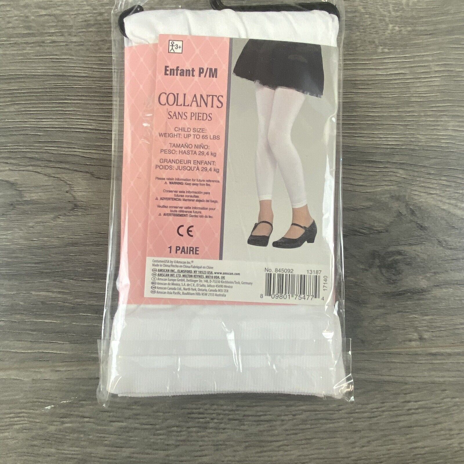 White Footless Tights Christmas School Halloween Dress Up Child Size S/M Amscan