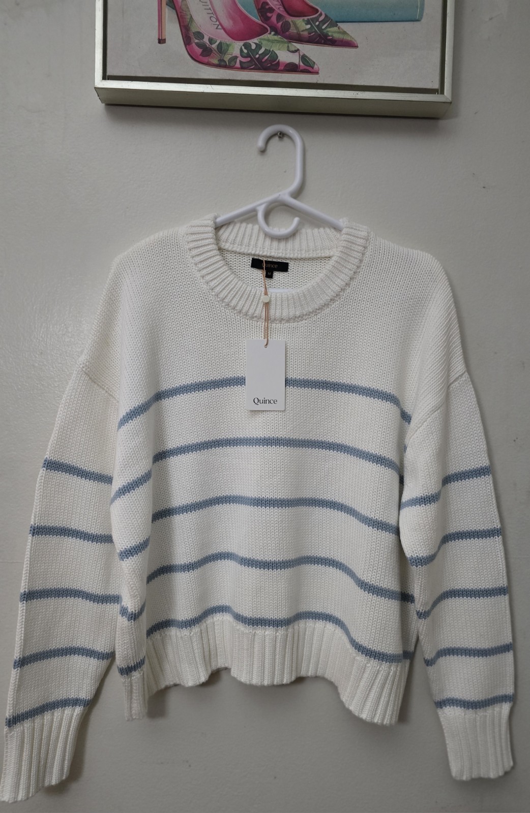 Quince Cotton Knit Striped Crew Neck Pullover Sweater Long Sleeve M