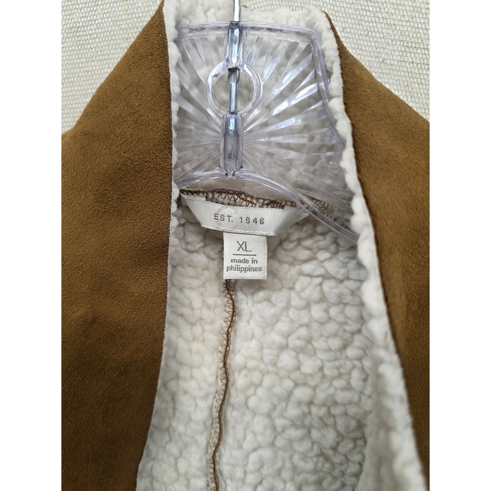 Est. 1946 Womens Faux Suede Shearling Lined Drape Front Vest Brown XL
