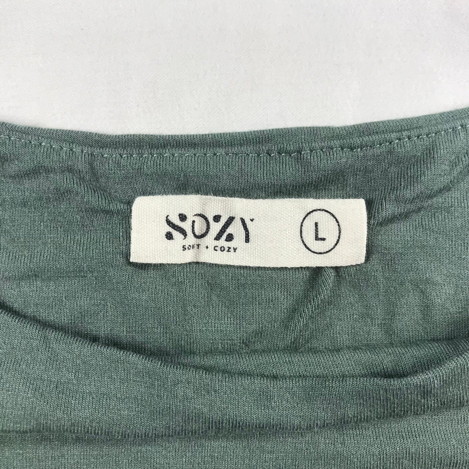 Sozy Sage Green Modal Blend Sleeveless Crop Top Boat Neck Banded Hem Large