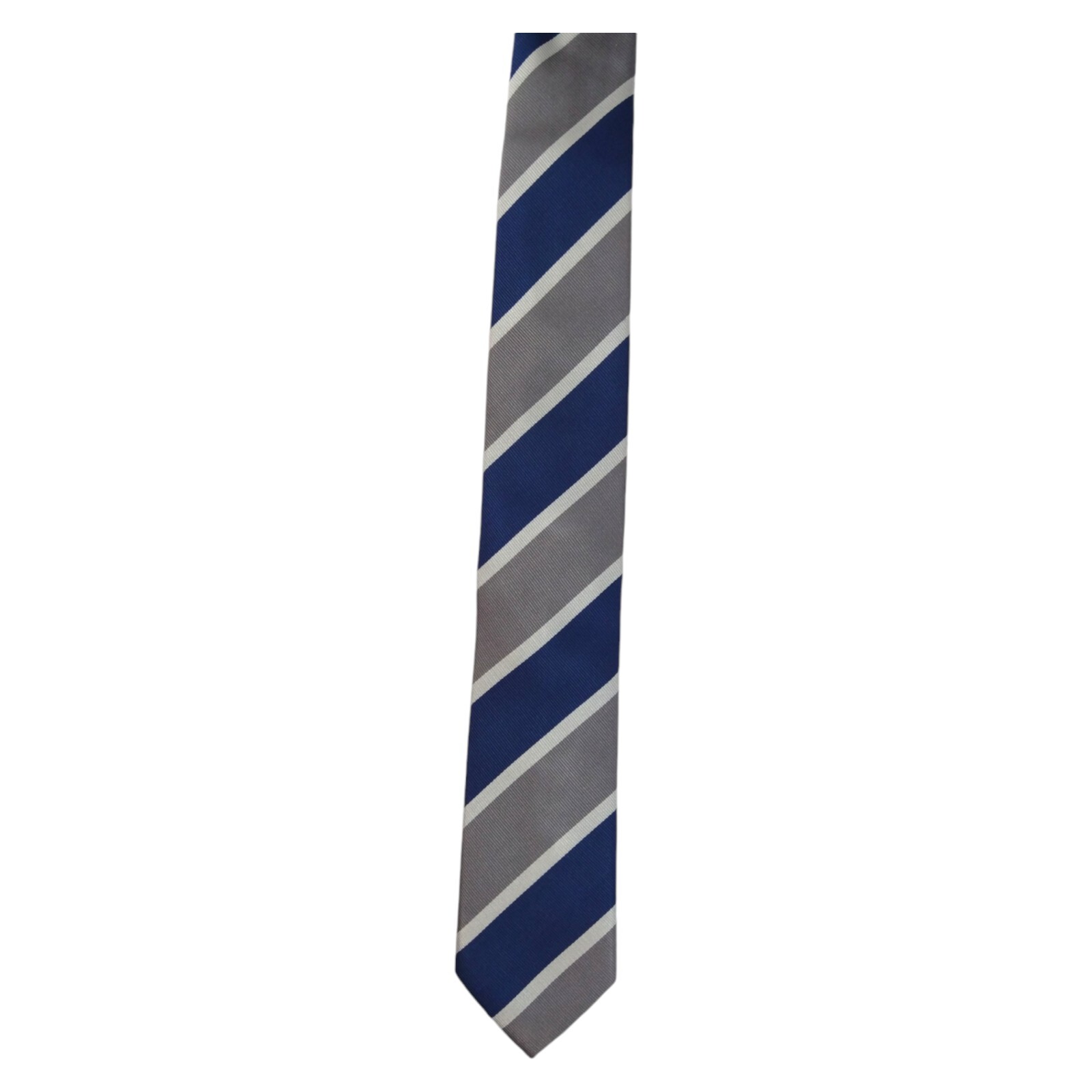 SPREZZA Mens Silk Tie Blue Gray White Bar Stripe 2.75 Designer Dress Necktie