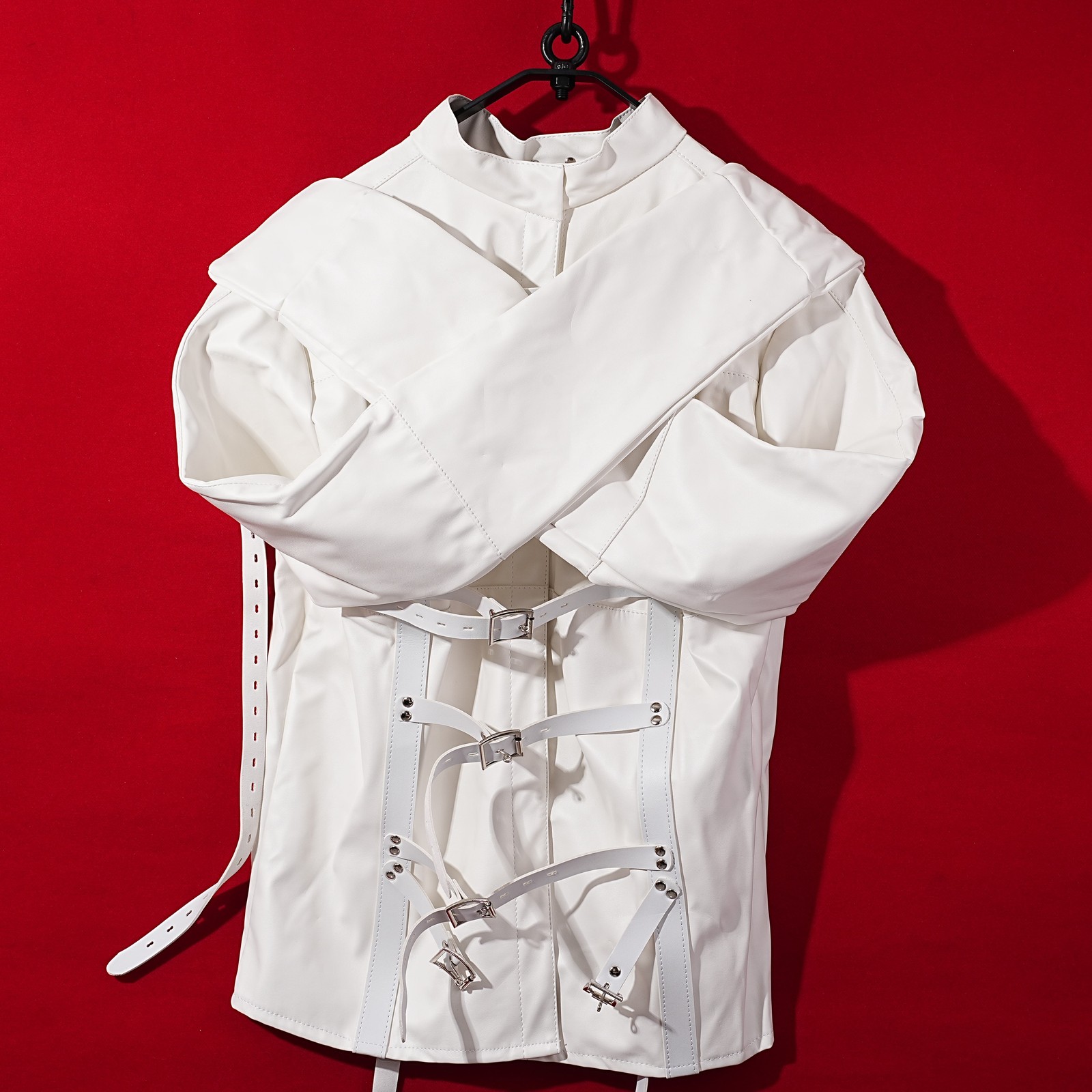 White Asylum Straight Jacket Costume S/M L/XL BODY HARNESS Restraint Armbinder