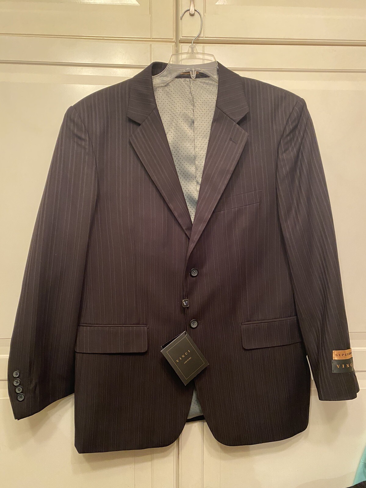 Vinci Couture 42R Mens Suit Black Stripe Coat FV2TS-3 Zegna New