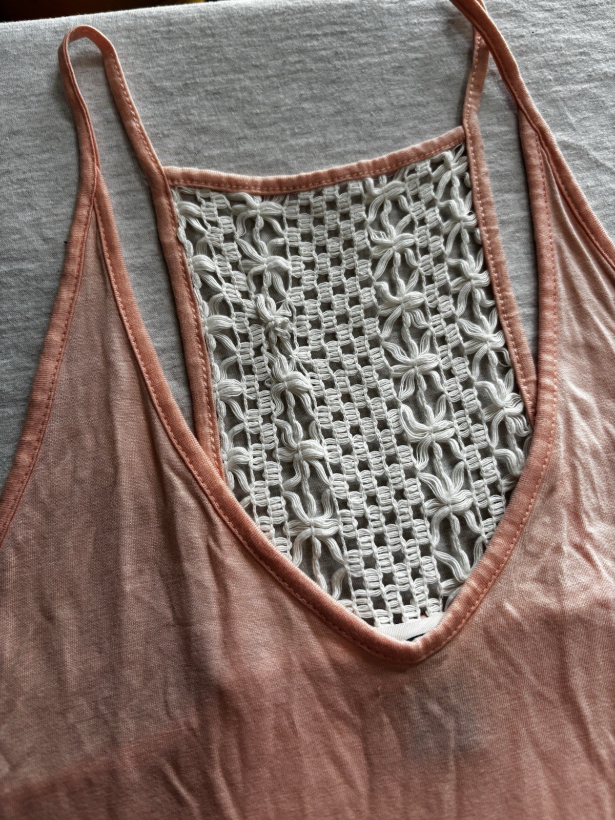 Old Navy Peach Pink Crochet Back Boho Racerback Tank Top Size L
