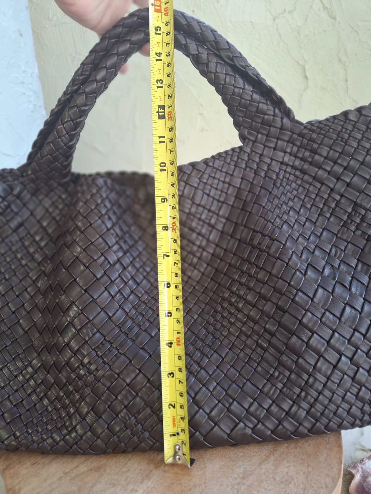 FALOR Large Firenze Hand Woven Dark Brown Tote Bag F7348 Made in Italy