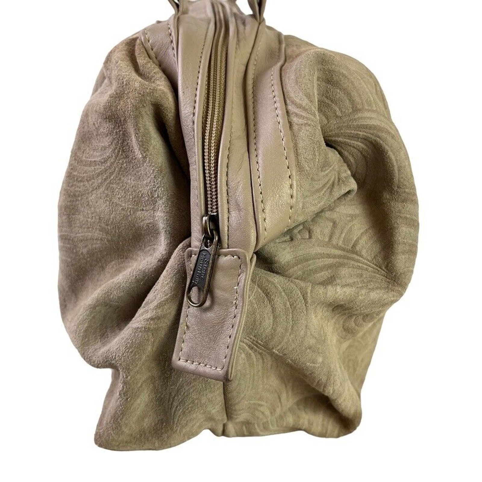 Stone Mountain Suede Embossed Swirl Print Large Double Handle Handbag Purse Bag