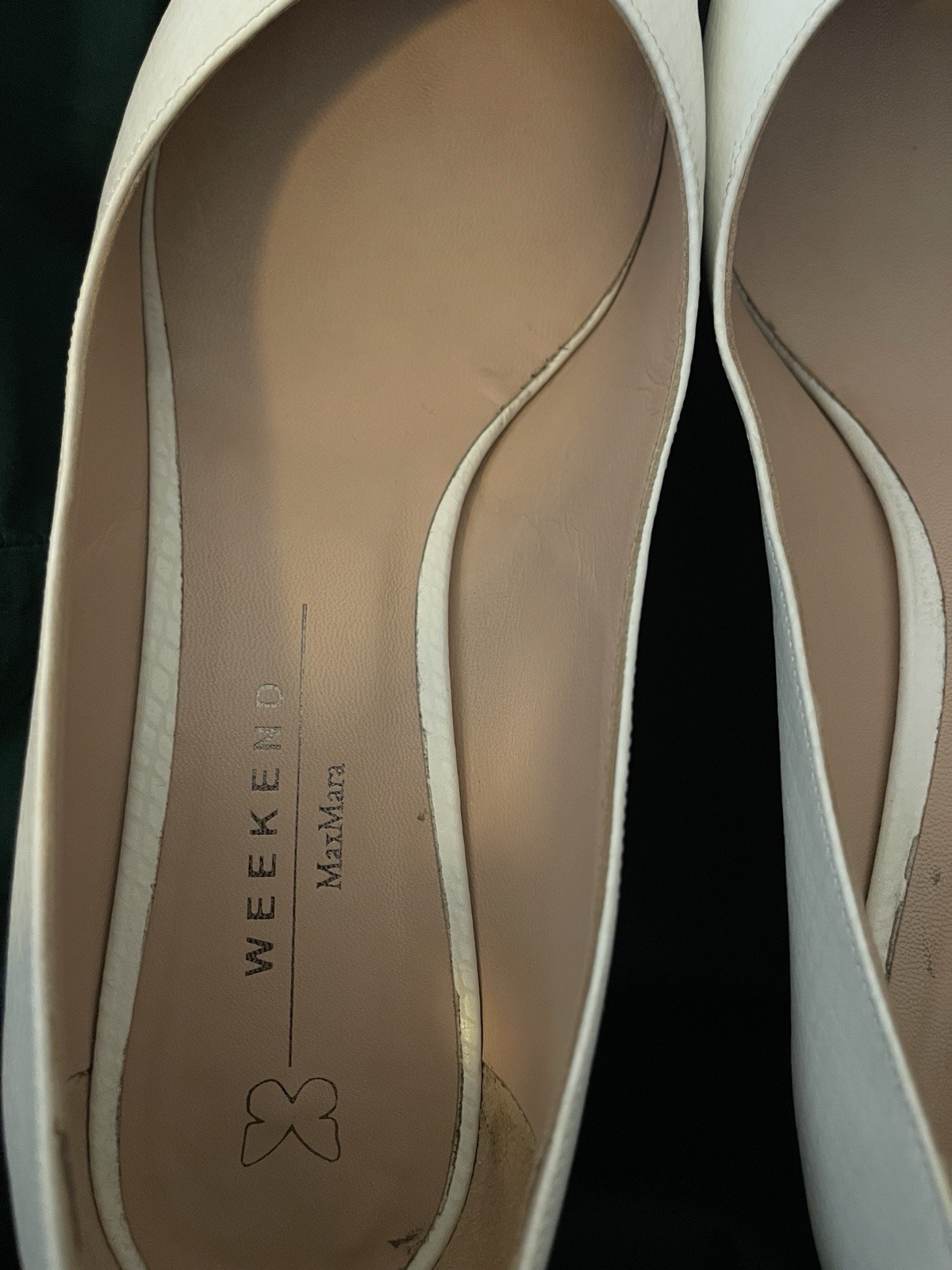 Weekend MaxMara White Leather Pointed Toe Pumps Kitten Heel EU 38 US 7.5