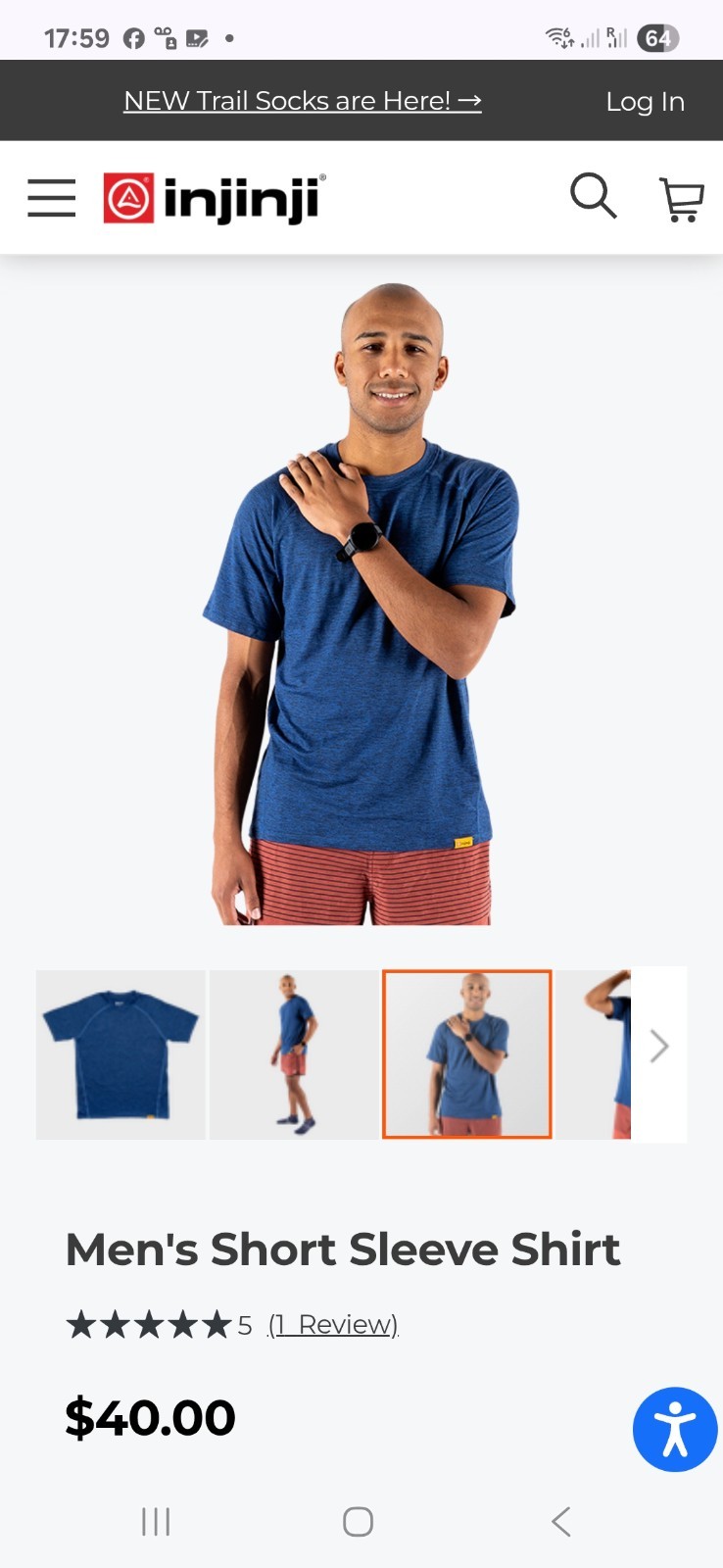 Injinji Performance Mens T-Shirt Short Sleeve Running Gym Workout Medium