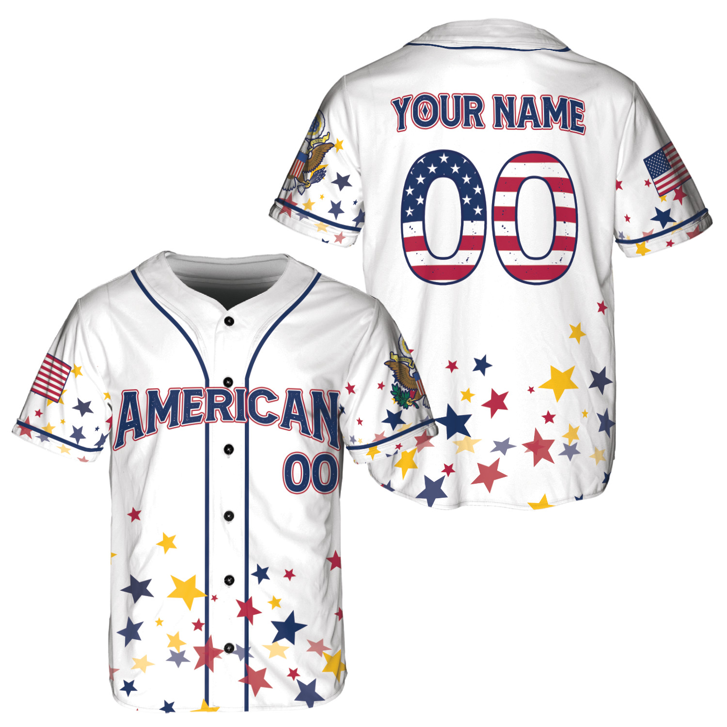 Personalized American Flag Baseball Jersey Custom Name Number White