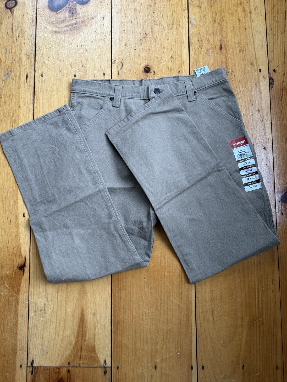 Wrangler Five Star Heritage Carpenter Pants Beige 34×32 Relaxed Straight Stretch