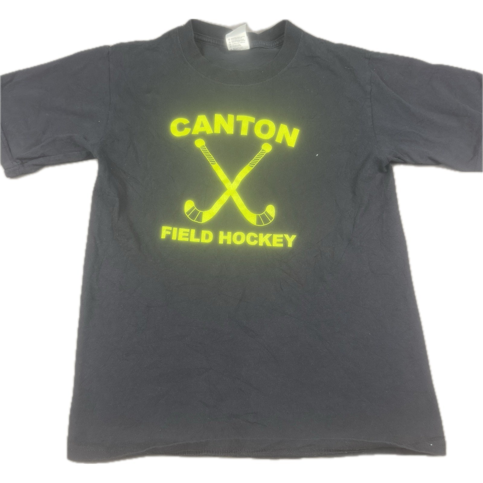 Anvil Unisex Canton Field Hockey Graphic T-Shirt Small Black Neon Yellow Logo