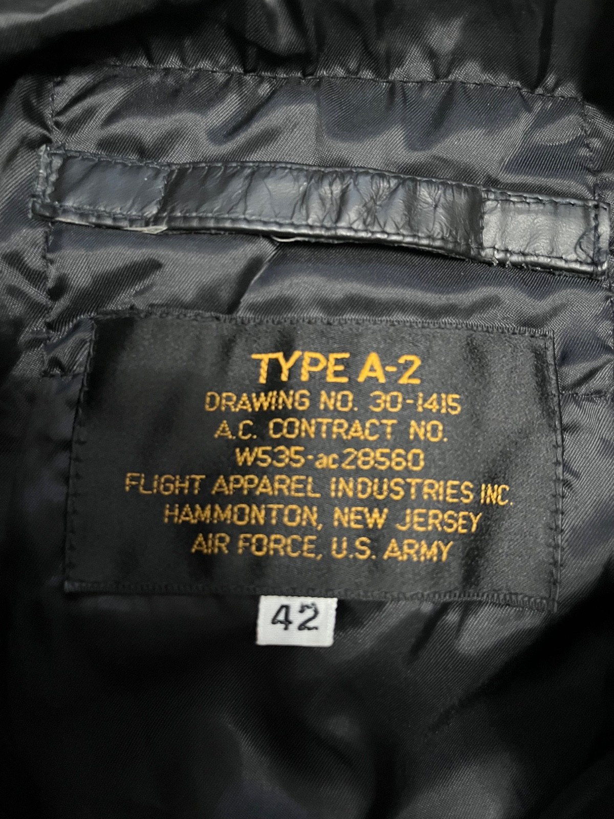 Vintage Type A-2 Leather Flight Bomber Jacket Atlas Roadhawk Logo Men’s Sz 42