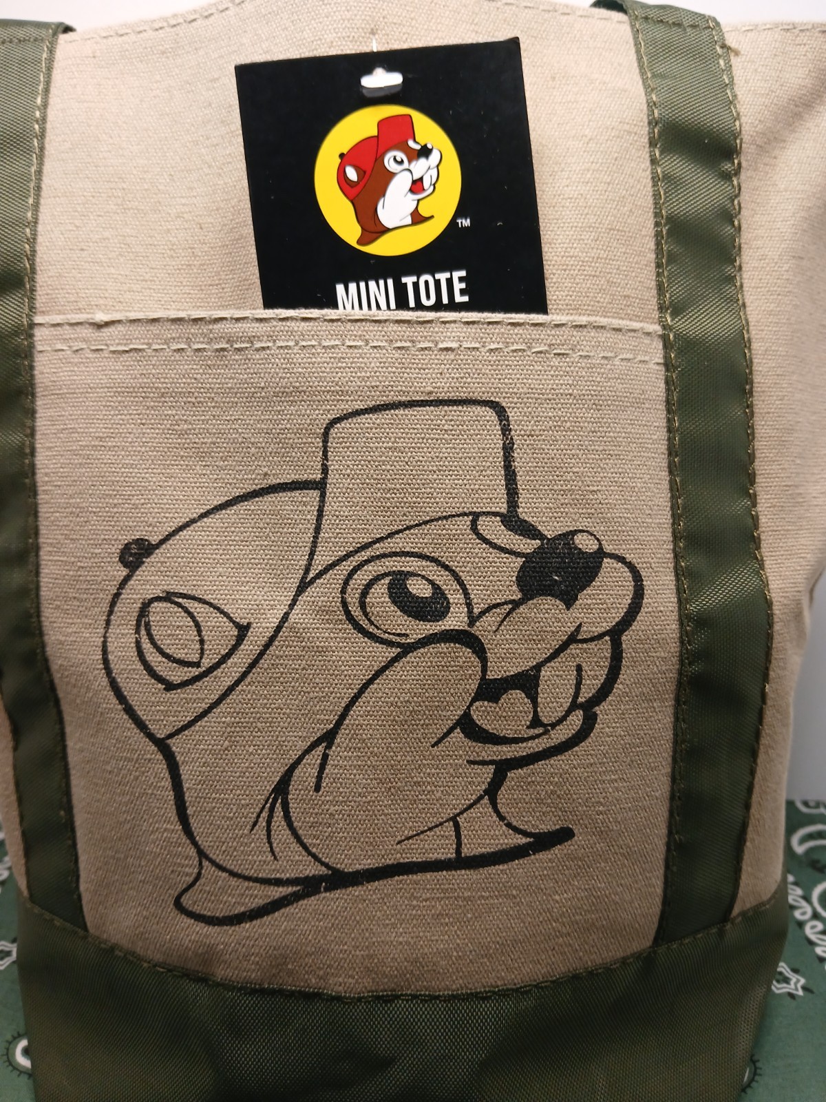 Buc-ee’s Mini Tote Bag New 13×12 Market Bag Small Reusable ~ Canvas & Green Tote
