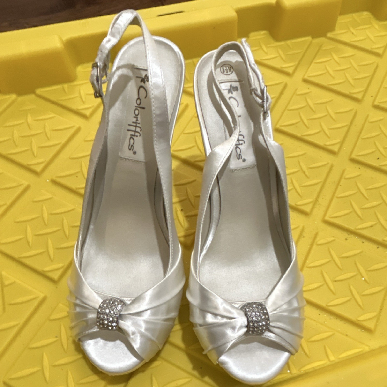 Coloriffics Ivory Satin Slingback Bridal Shoes High Heel 3 in. and Up