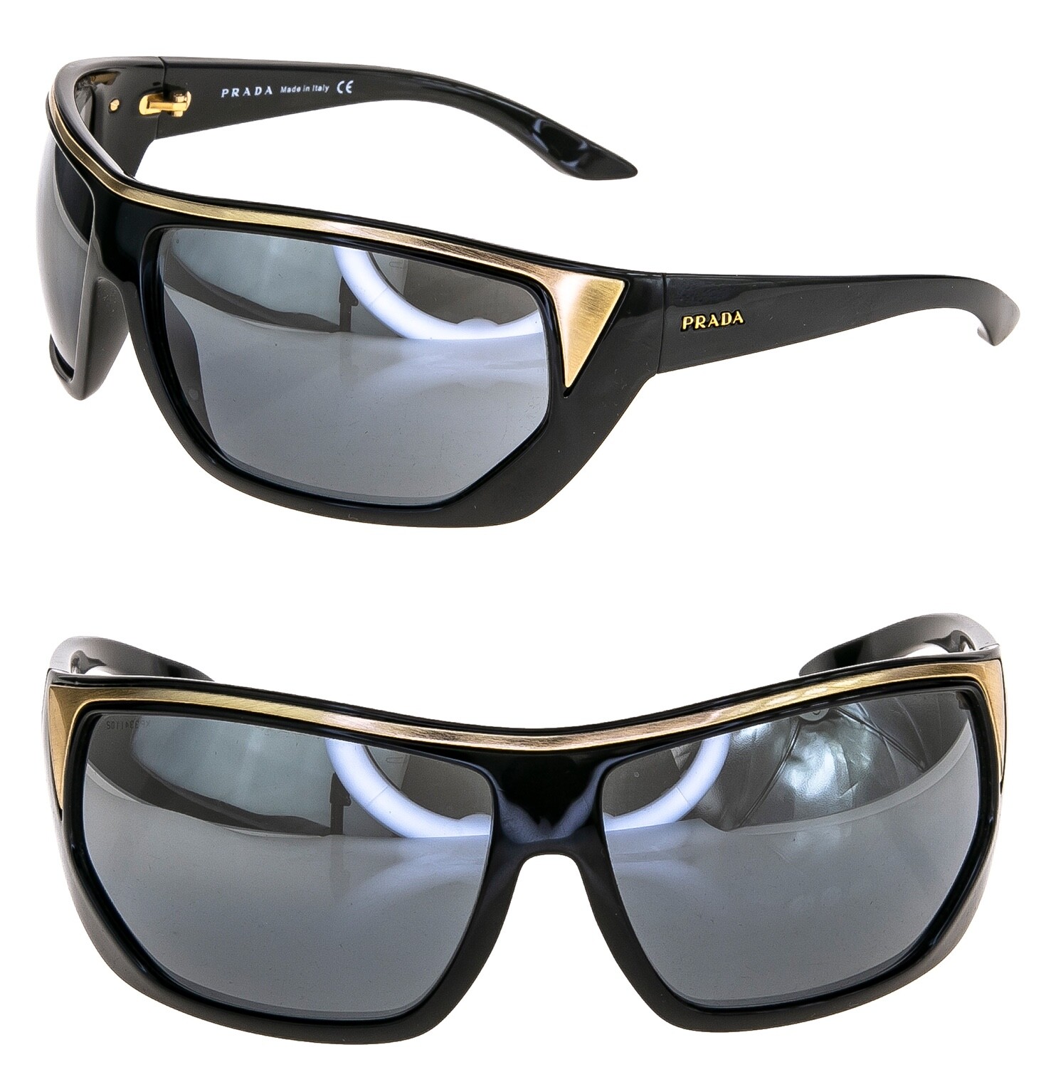PRADA 10I Wrap Mask Black Brushed Gold Silver Mirror Sunglasses Unisex PR10I NEW