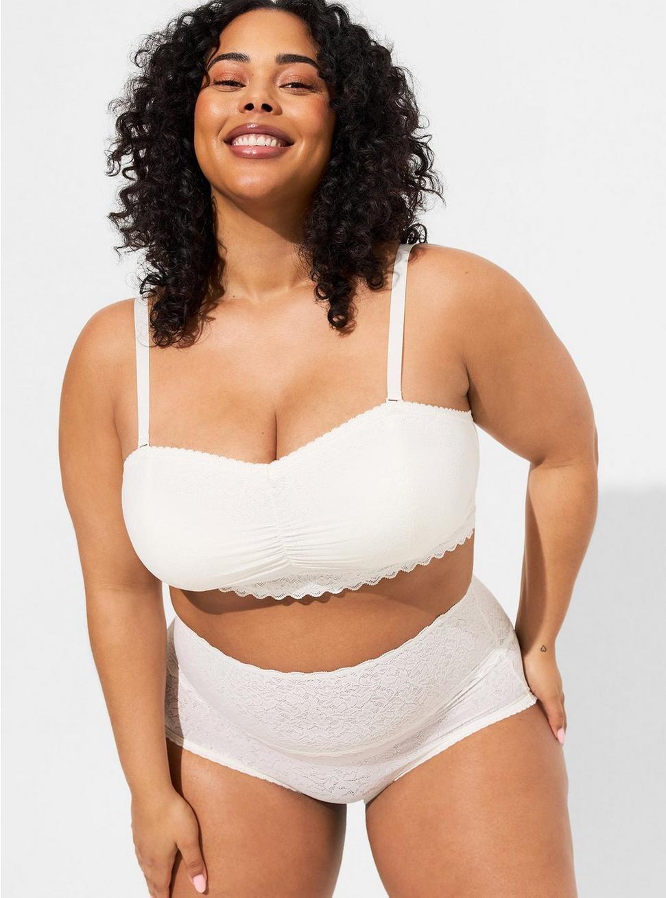 TORRID UNLINED 4 WAY STRETCH LACE BANDEAU BRA CLOUD DANCER WHITE NEW