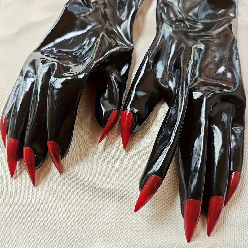 Oil Glossy Shiny Latex Rubber Cosplay Gloves W/Nails fetish clubwear BDSM Medium