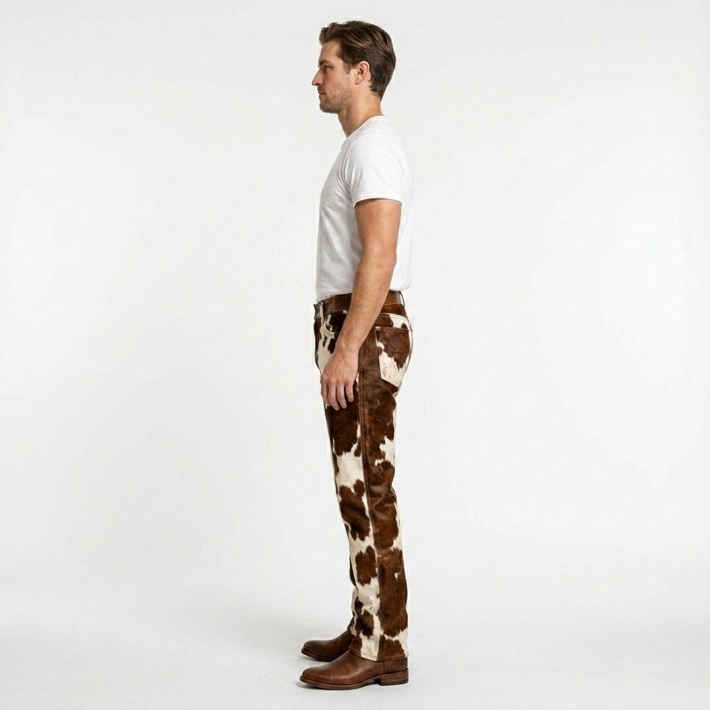 Men’s Genuine Hair-On Cowhide Pants – Western Style Leather Wear
