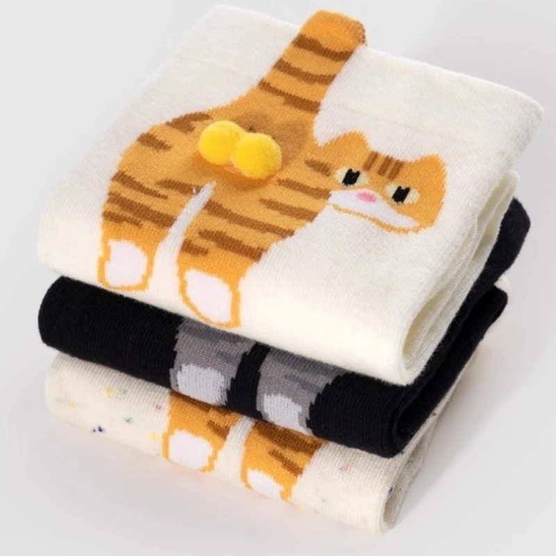 Cartoon Cat Butt Socks Funny 3D Animal Cotton Mid Tube Socks Cute Gift Idea
