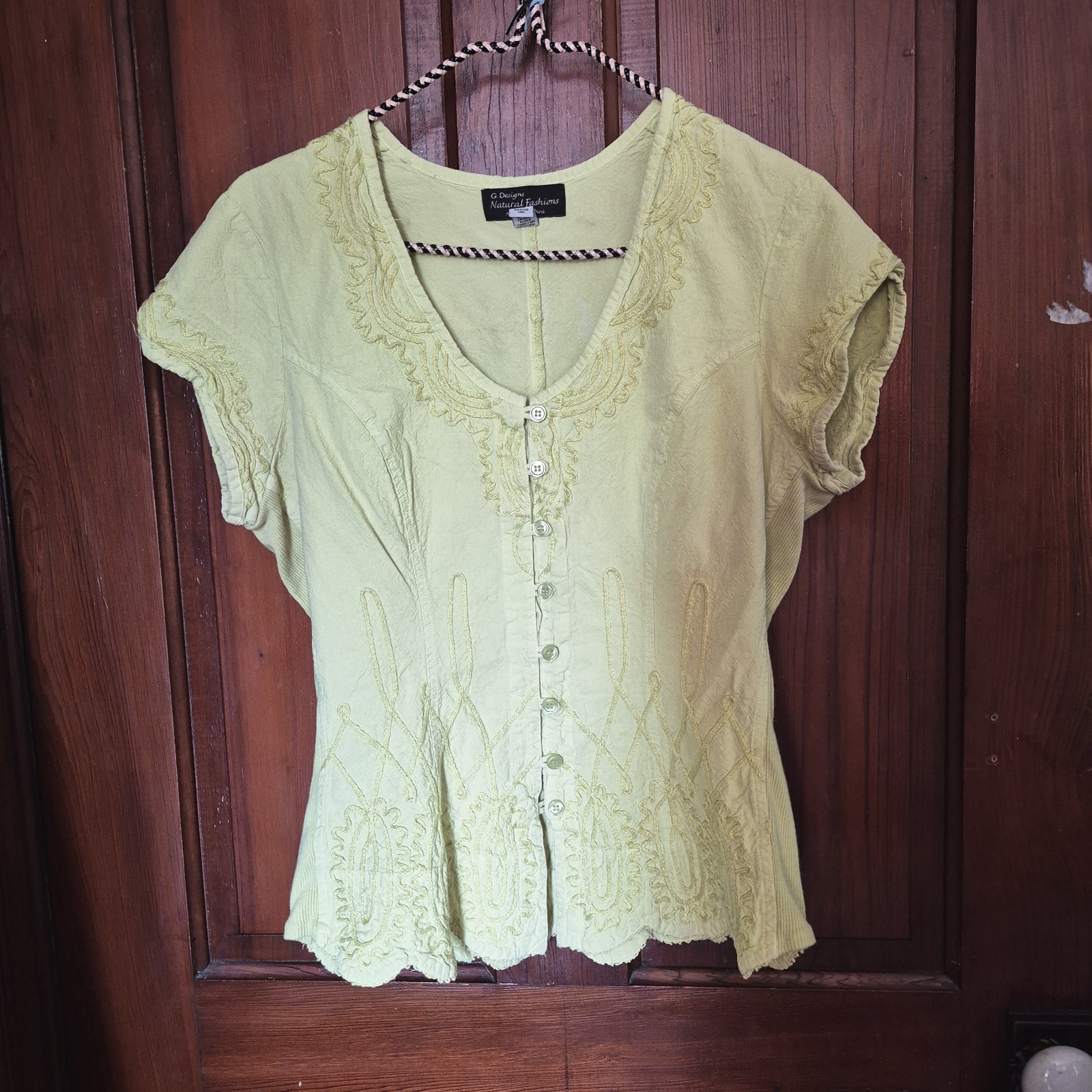 G Designs Natural Fashions Light Green Embroidered Top