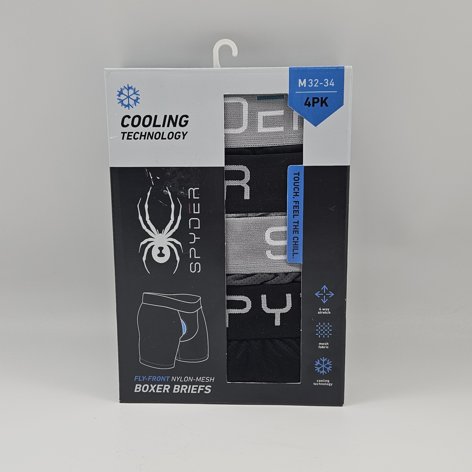 SPYDER 4 Pack Cooling Tech Nylon Mesh Boxer Briefs Fly Front Men’s M L Assorted