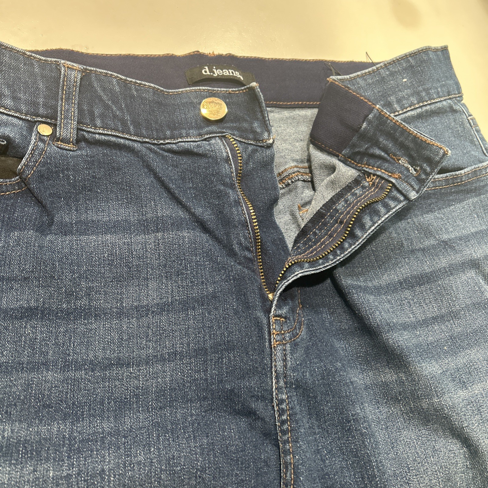 D Jeans 18w Elastic Waist 5 Pocket Button Zip Fly Blue