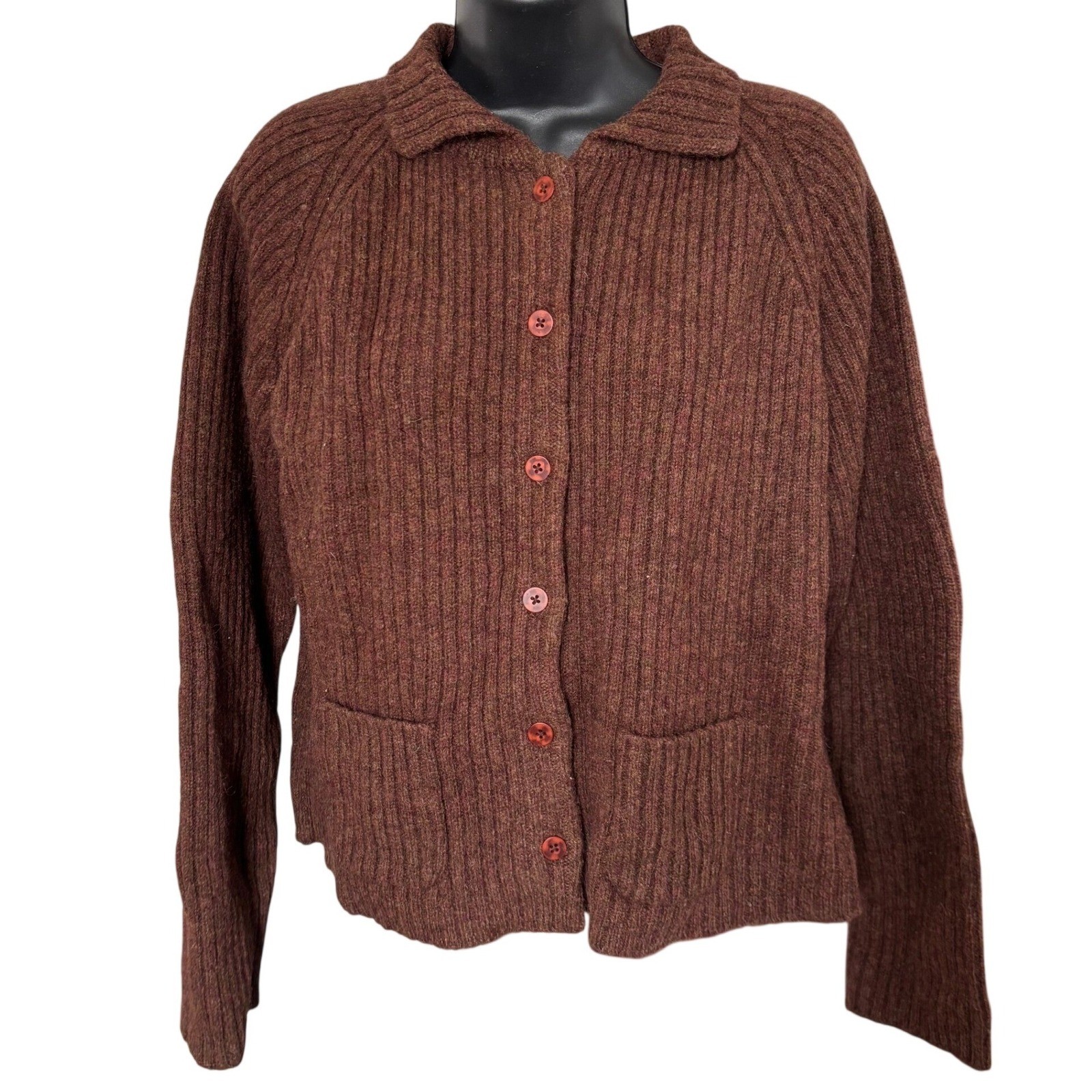 Vtg Newton Trading Co 100% Shetland Wool Sweater Jacket Sz L Brown Cottagecore