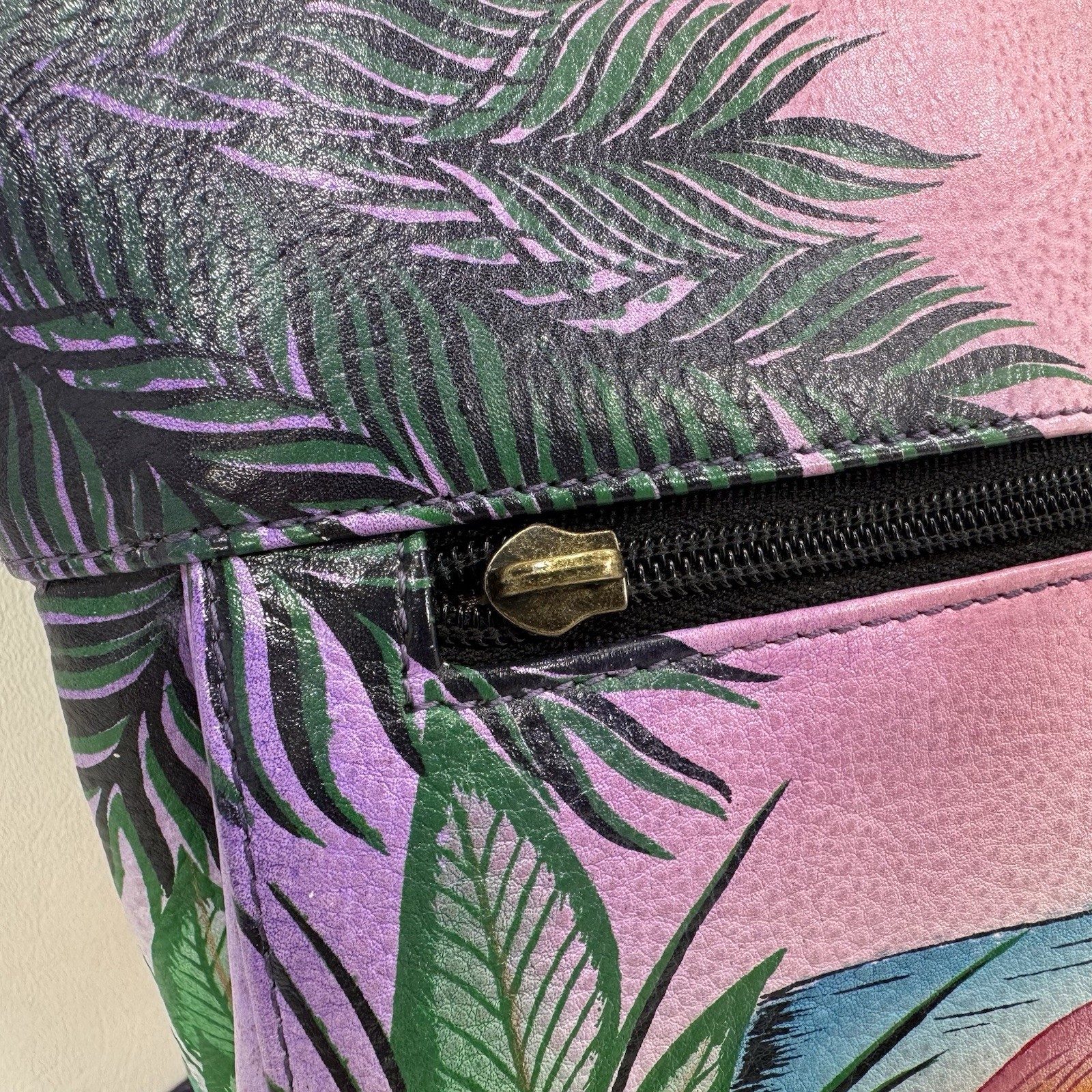 Anuschka Hand-Painted Leather Medium Crossbody Tropical Flamingos – See Details