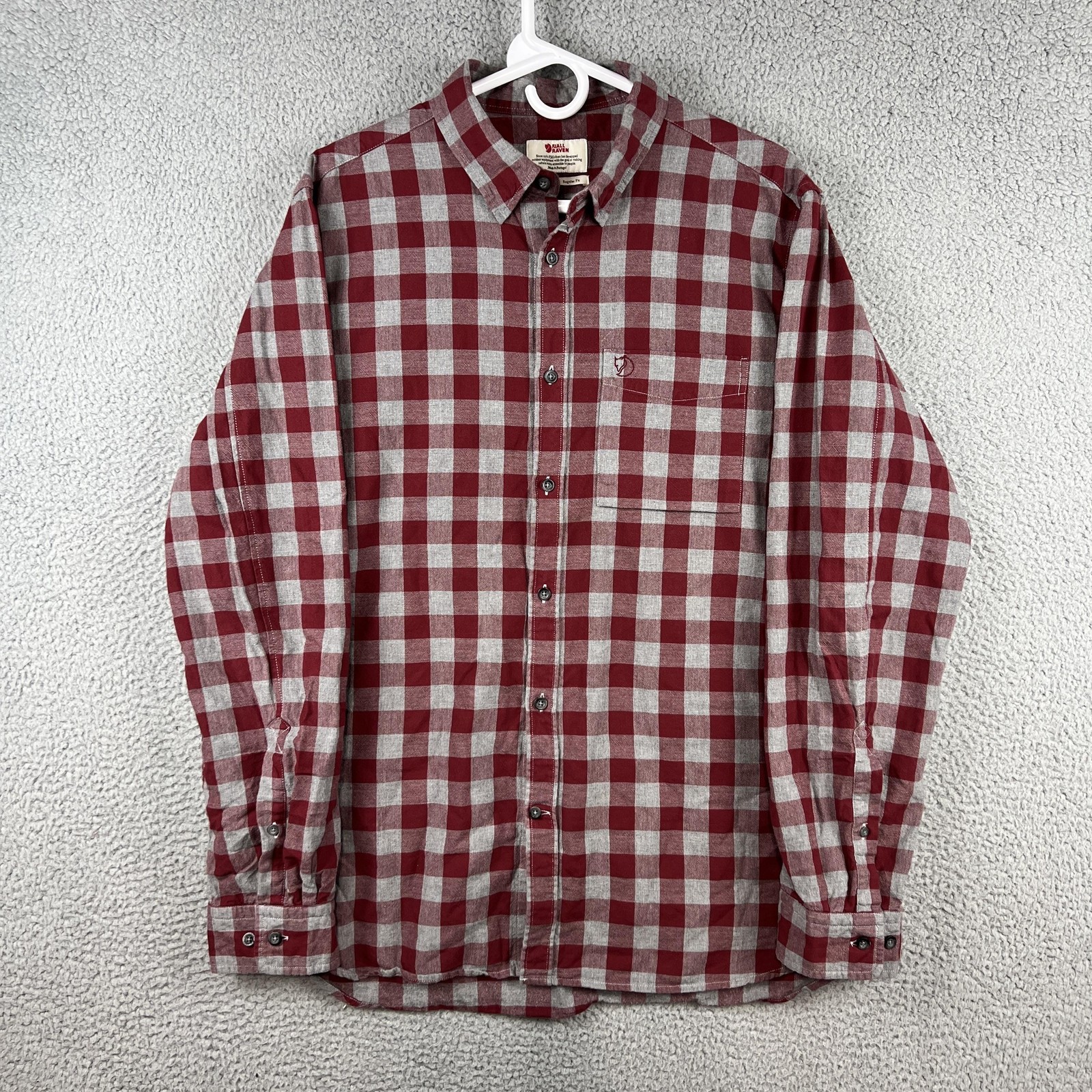 Fjallraven Ovik Check Shirt Mens 2XL Red Gray Long Sleeve Button Up 81883
