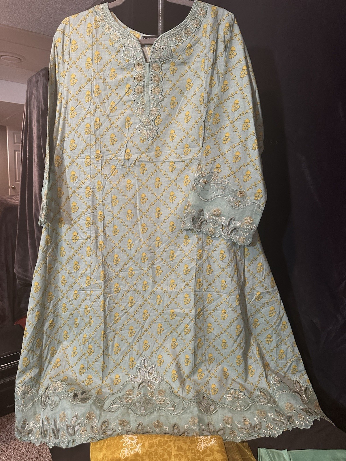 Bin Saeed Lawn Cotton 3 Pc Suit-premium Cut Work Emb- Aline Style-M & L – $44