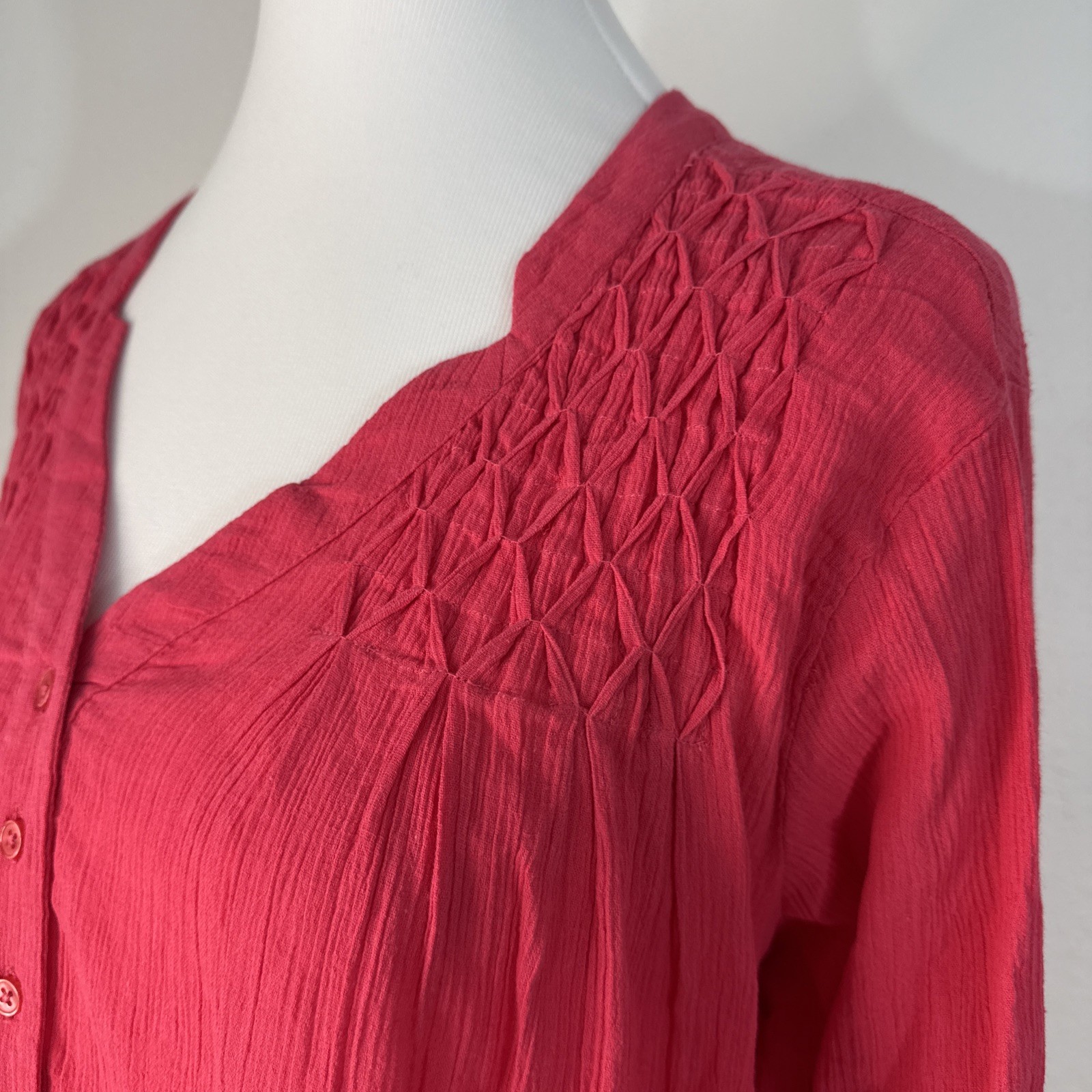Bandolino Blouse Shirt Top Womans L Paradise Pink Roll Tab Sleeve Career Casual