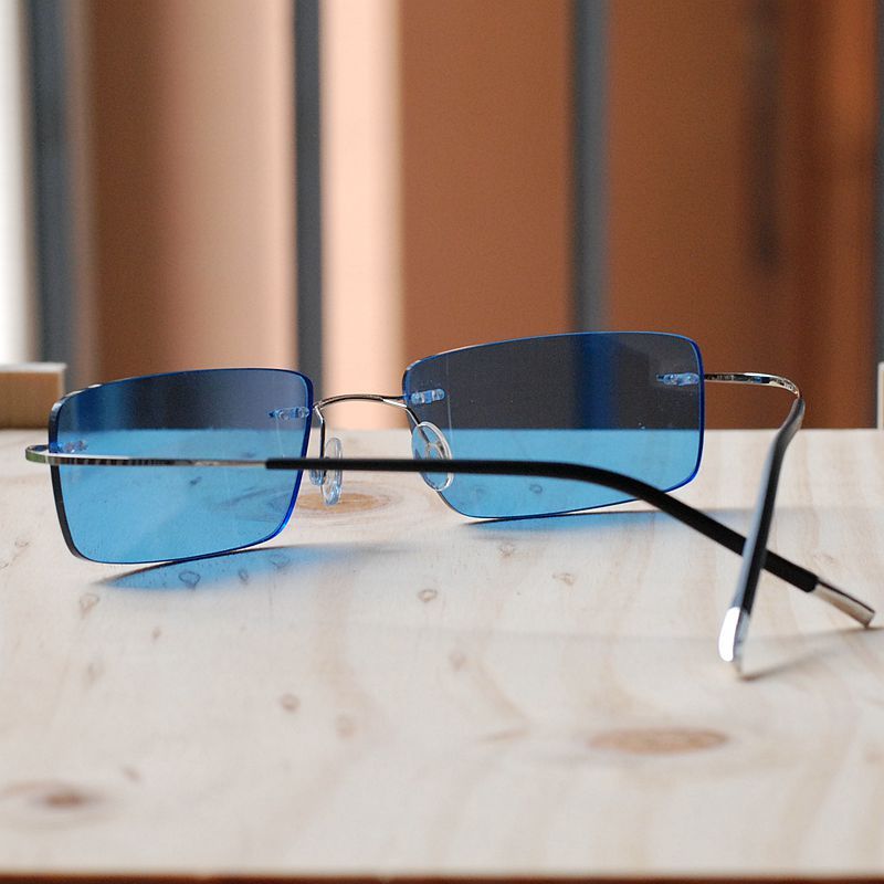 Titanium Lightweight blue Sunglasses Hingeless mens Rimless blue lens sunglasses