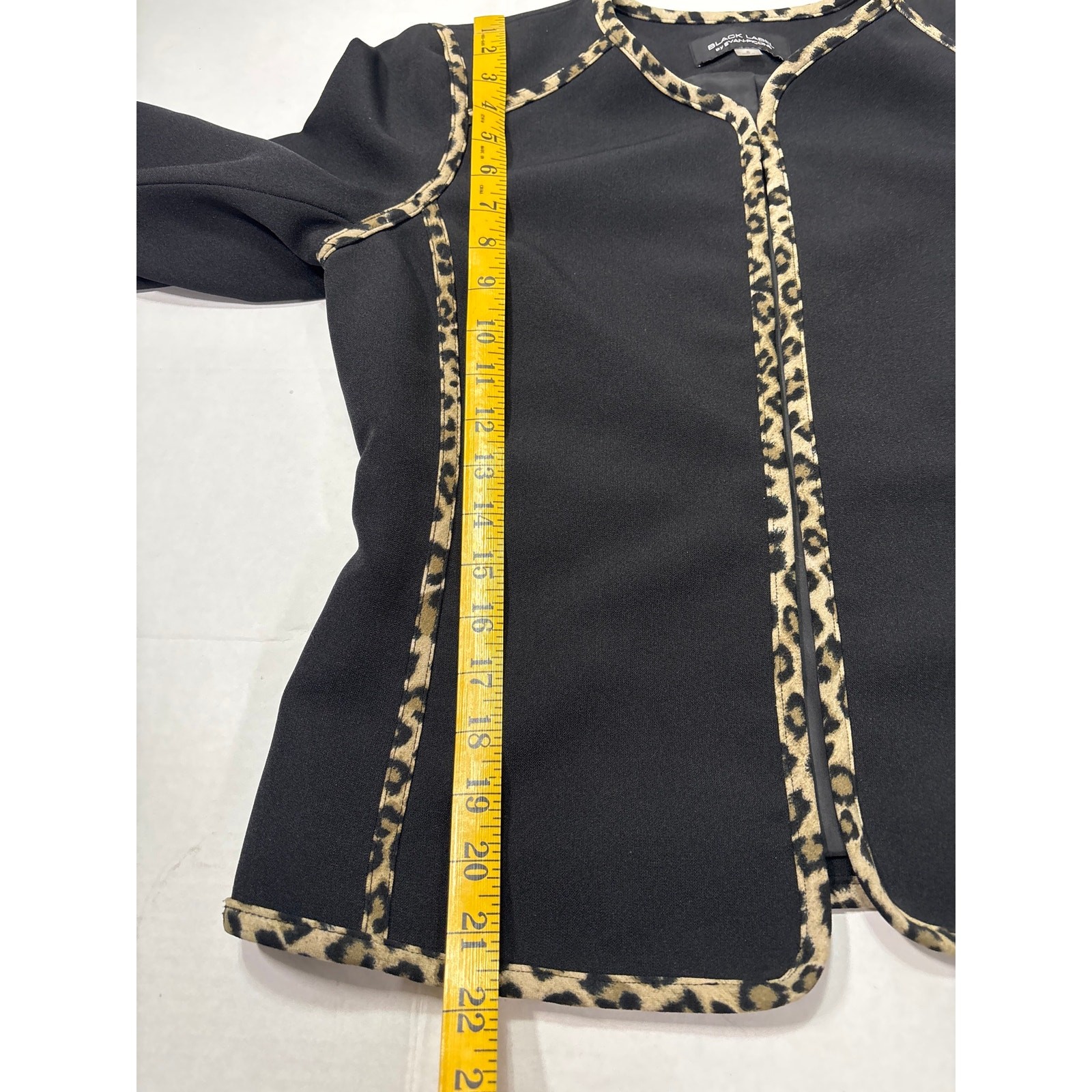 Black Label Evan Picone Black with Leopard Trim Blazer Jacket Size 6