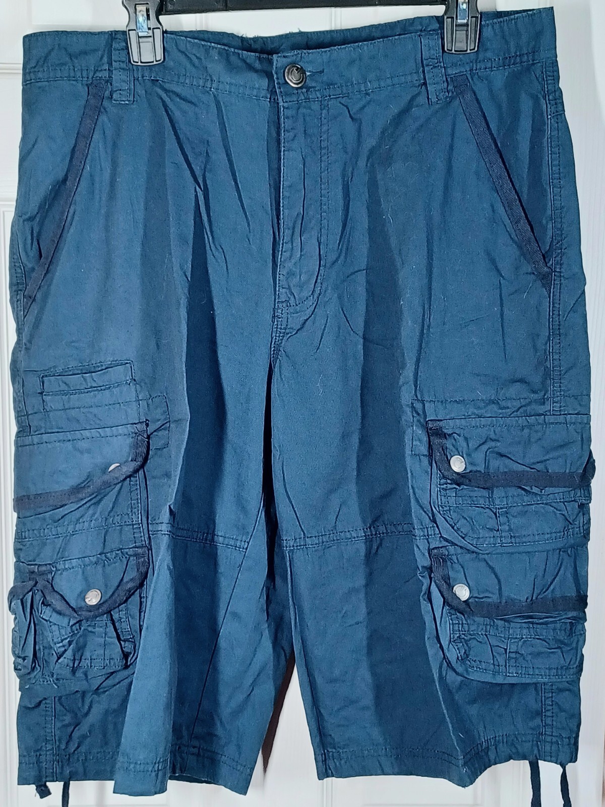 MSLM Mens Cargo Shorts SIZE 36, Dark Blue, Inseam 13″, Length 26″, Pockets, Zip