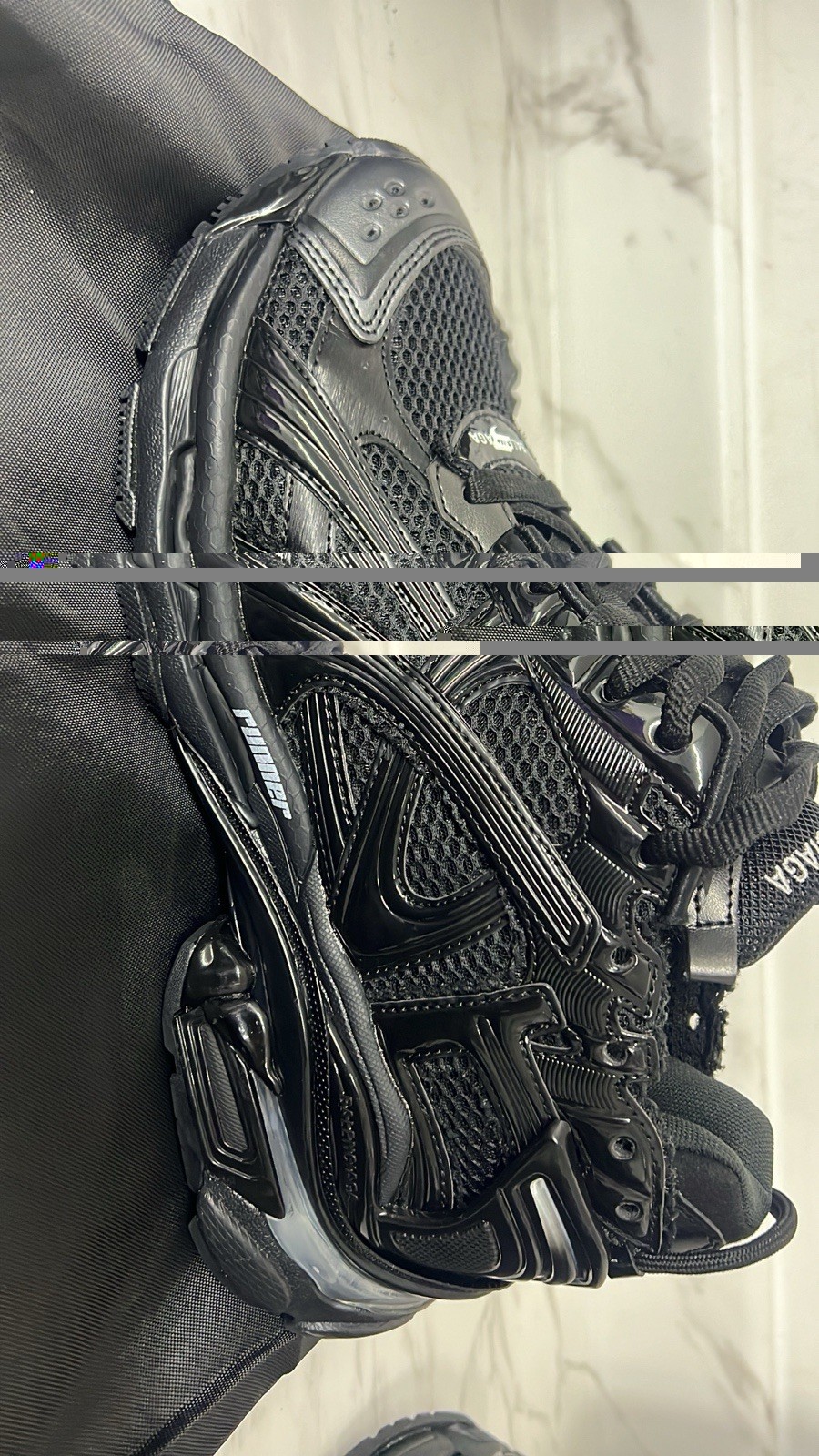 Balenciaga Runner Black Low Top Lace-Up Mesh Sneakers w/ Light-Up Heel Logo