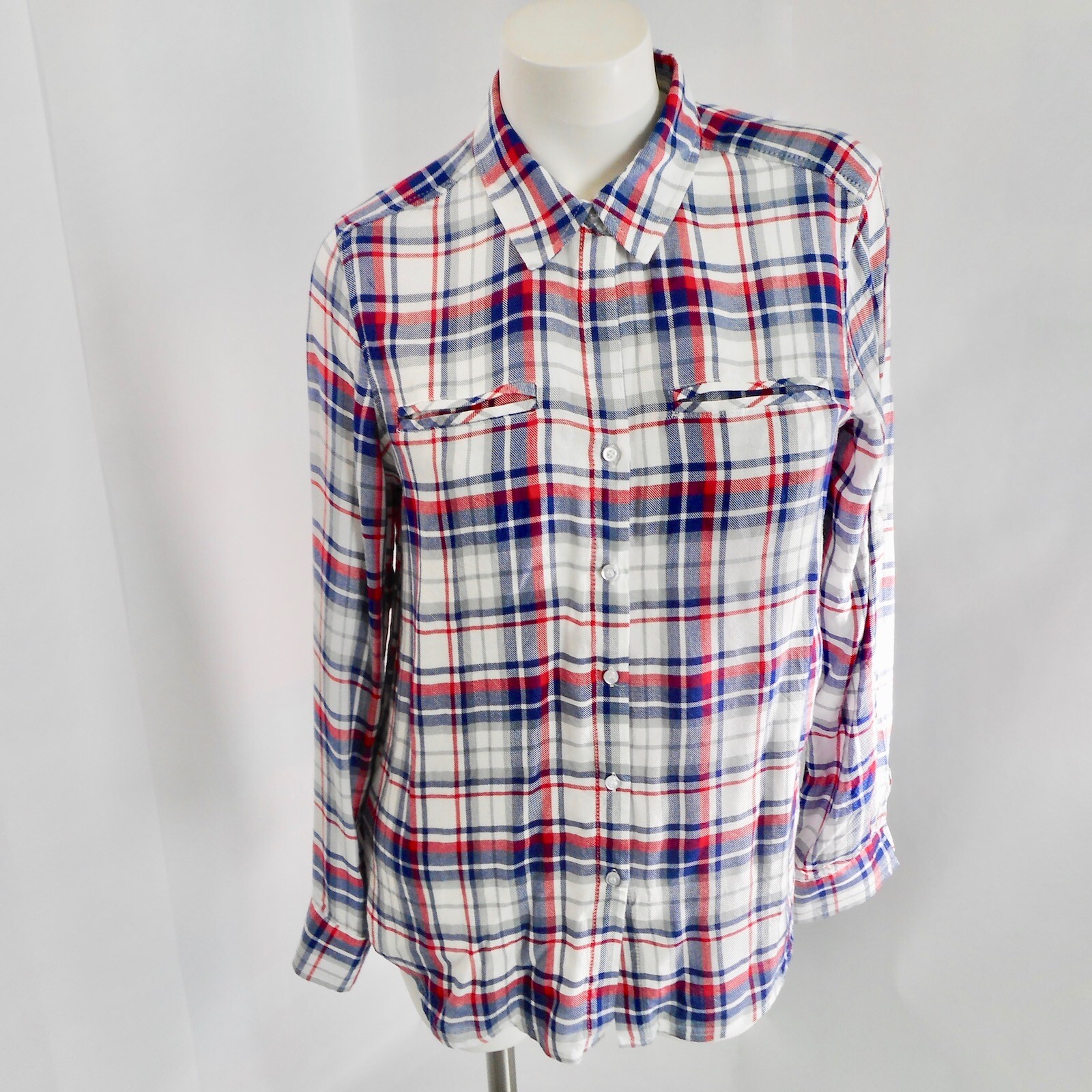 Supply & Demand Shirt Womens Medium Red Blue Plaid Button Up Long Sleeve Western